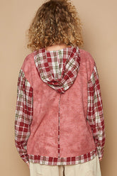POL Star Patch Plaid Long Sleeve Hooded Top OutfitFlow